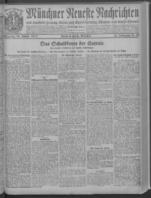 Münchner neueste Nachrichten Dienstag 16. Januar 1917