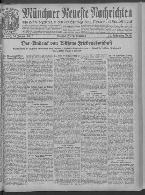 Münchner neueste Nachrichten Mittwoch 24. Januar 1917