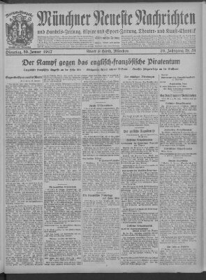 Münchner neueste Nachrichten Dienstag 30. Januar 1917