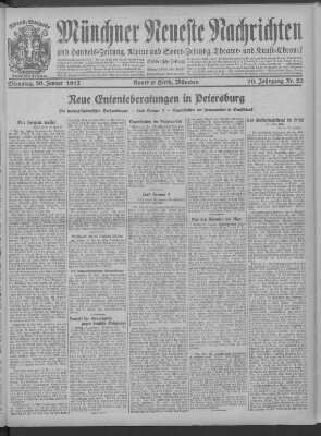 Münchner neueste Nachrichten Dienstag 30. Januar 1917