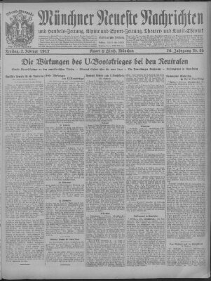 Münchner neueste Nachrichten Freitag 2. Februar 1917