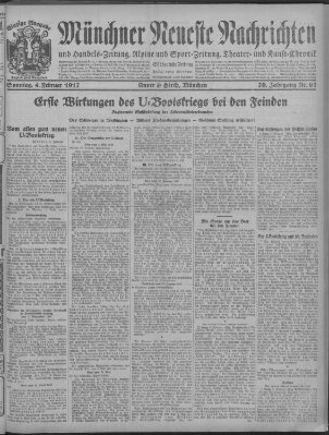 Münchner neueste Nachrichten Sonntag 4. Februar 1917