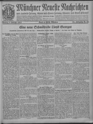 Münchner neueste Nachrichten Montag 5. Februar 1917