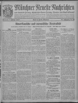 Münchner neueste Nachrichten Mittwoch 7. Februar 1917