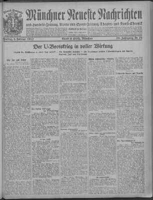 Münchner neueste Nachrichten Freitag 9. Februar 1917