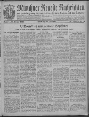 Münchner neueste Nachrichten Samstag 10. Februar 1917