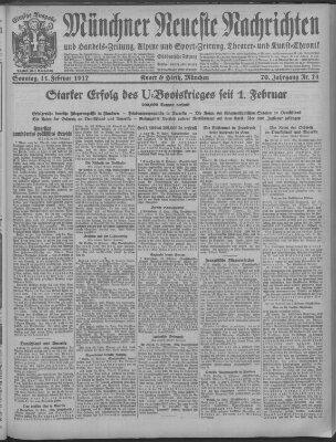 Münchner neueste Nachrichten Sonntag 11. Februar 1917