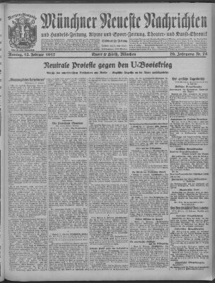 Münchner neueste Nachrichten Montag 12. Februar 1917