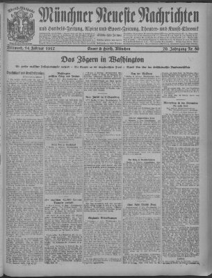 Münchner neueste Nachrichten Mittwoch 14. Februar 1917