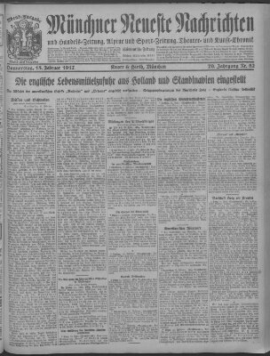 Münchner neueste Nachrichten Donnerstag 15. Februar 1917