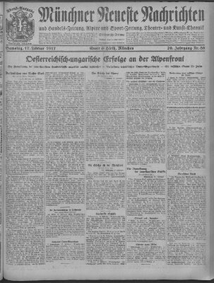 Münchner neueste Nachrichten Samstag 17. Februar 1917