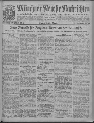 Münchner neueste Nachrichten Dienstag 20. Februar 1917