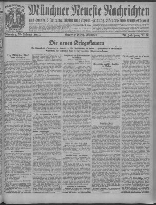 Münchner neueste Nachrichten Dienstag 20. Februar 1917