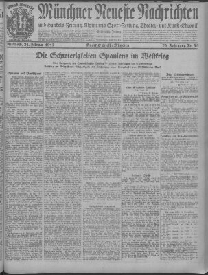 Münchner neueste Nachrichten Mittwoch 21. Februar 1917