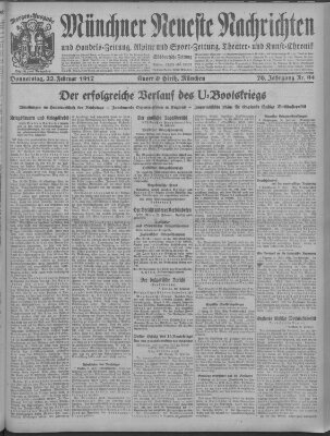 Münchner neueste Nachrichten Donnerstag 22. Februar 1917