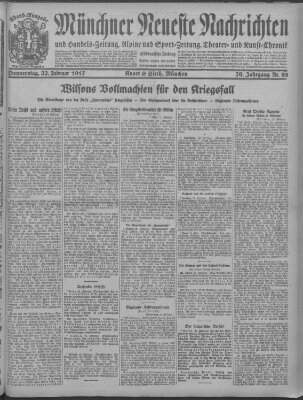 Münchner neueste Nachrichten Donnerstag 22. Februar 1917