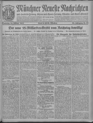 Münchner neueste Nachrichten Samstag 24. Februar 1917