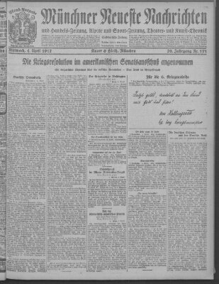 Münchner neueste Nachrichten Mittwoch 4. April 1917