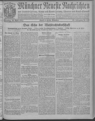 Münchner neueste Nachrichten Dienstag 10. April 1917