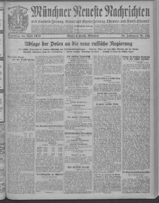 Münchner neueste Nachrichten Samstag 14. April 1917