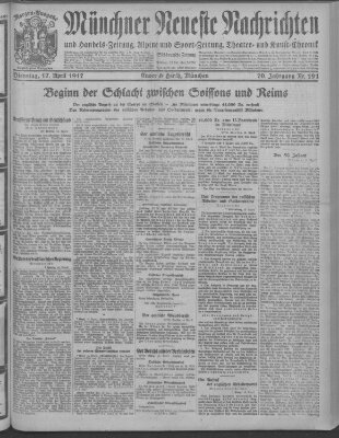 Münchner neueste Nachrichten Dienstag 17. April 1917