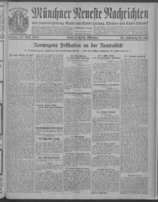 Münchner neueste Nachrichten Montag 23. April 1917