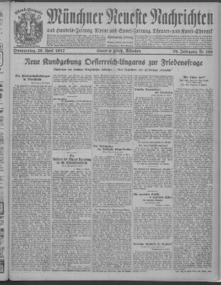 Münchner neueste Nachrichten Donnerstag 26. April 1917