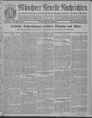 Münchner neueste Nachrichten Samstag 28. April 1917