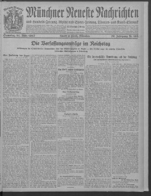 Münchner neueste Nachrichten Samstag 31. März 1917