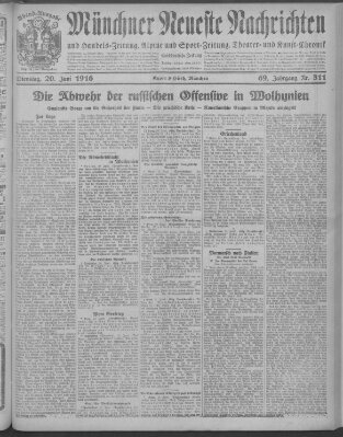 Münchner neueste Nachrichten Dienstag 20. Juni 1916