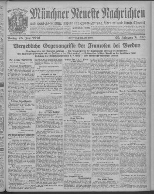 Münchner neueste Nachrichten Montag 26. Juni 1916