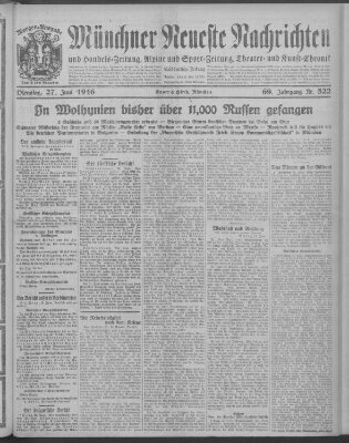 Münchner neueste Nachrichten Dienstag 27. Juni 1916