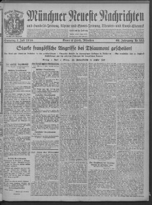 Münchner neueste Nachrichten Sonntag 2. Juli 1916