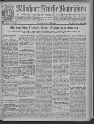 Münchner neueste Nachrichten Dienstag 11. Juli 1916