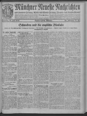 Münchner neueste Nachrichten Dienstag 18. Juli 1916