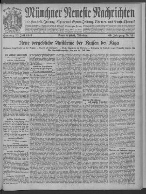 Münchner neueste Nachrichten Sonntag 23. Juli 1916