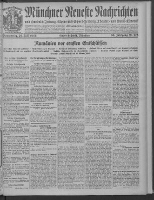 Münchner neueste Nachrichten Donnerstag 27. Juli 1916