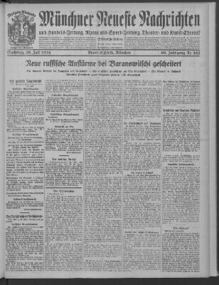 Münchner neueste Nachrichten Samstag 29. Juli 1916