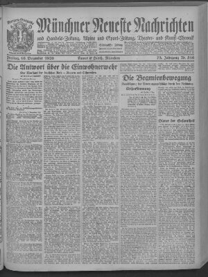 Münchner neueste Nachrichten Freitag 10. Dezember 1920