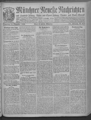 Münchner neueste Nachrichten Samstag 11. Dezember 1920