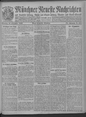 Münchner neueste Nachrichten Montag 20. Dezember 1920