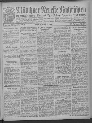 Münchner neueste Nachrichten Dienstag 21. Dezember 1920