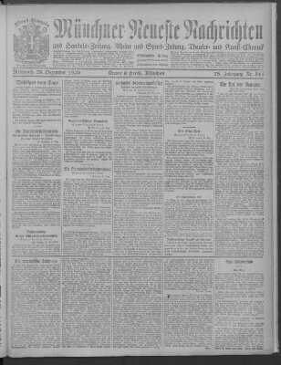 Münchner neueste Nachrichten Mittwoch 29. Dezember 1920