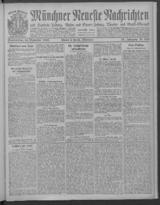 Münchner neueste Nachrichten Donnerstag 30. Dezember 1920