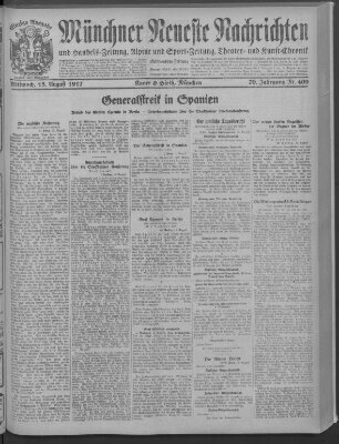 Münchner neueste Nachrichten Mittwoch 15. August 1917