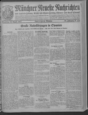 Münchner neueste Nachrichten Samstag 18. August 1917