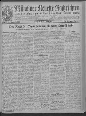 Münchner neueste Nachrichten Montag 20. August 1917