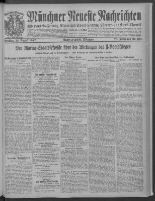 Münchner neueste Nachrichten Freitag 24. August 1917