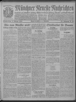 Münchner neueste Nachrichten Donnerstag 2. Februar 1922