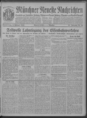 Münchner neueste Nachrichten Donnerstag 2. Februar 1922